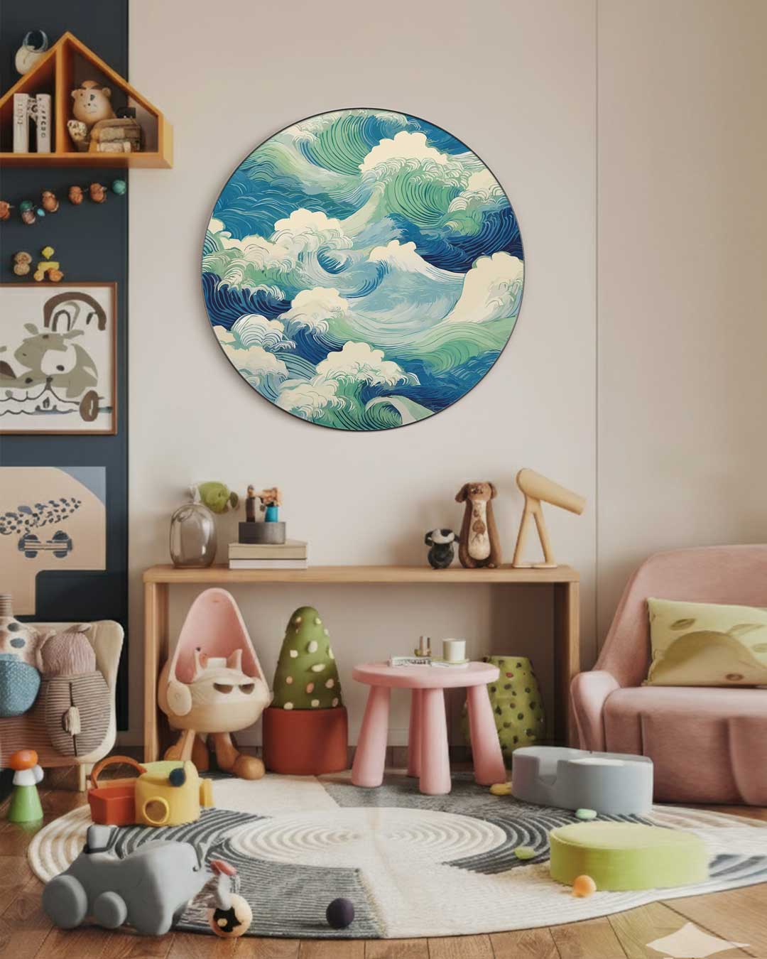 Vrolijke Oceaangolven Muurcirkel-WallArtistic