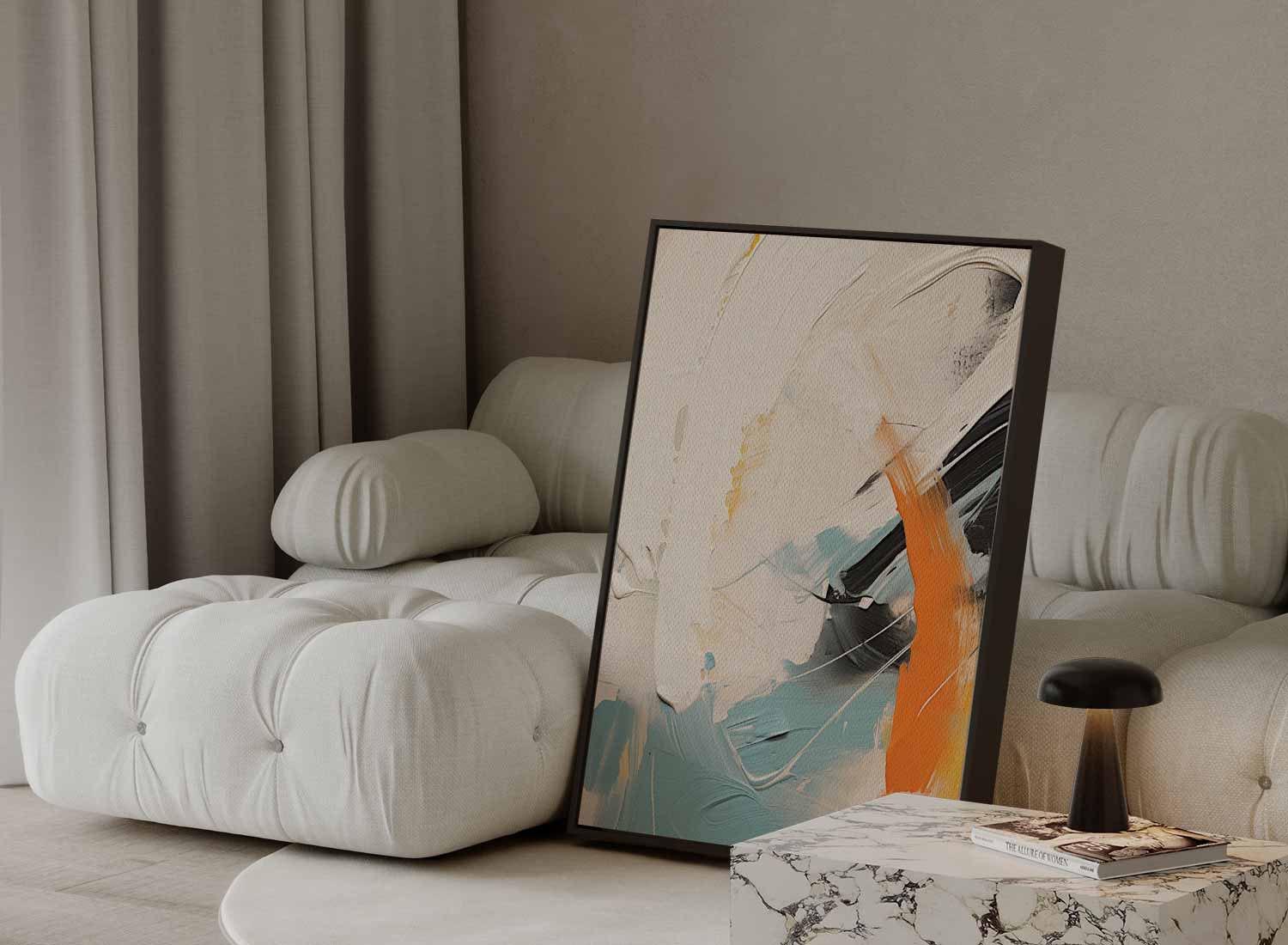Abstracte kleurbeweging met oranje accent