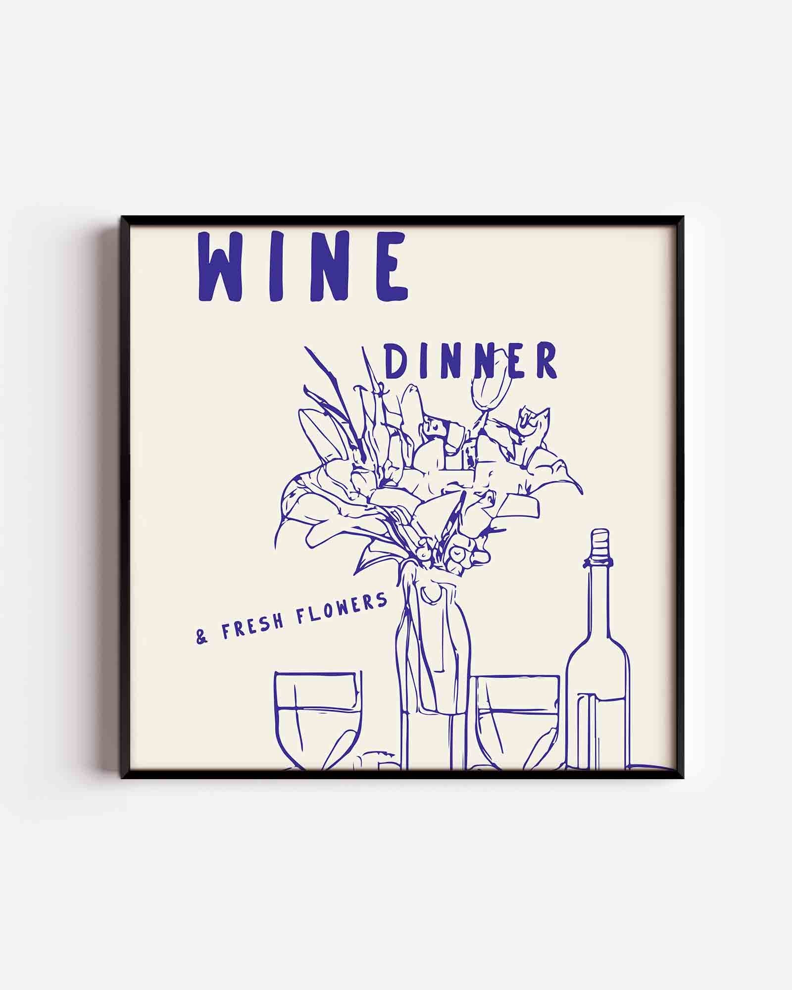 Wijn en bloemen Poster
