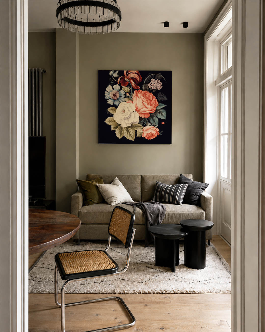 Bloemenpracht op zwart Kunstwerk