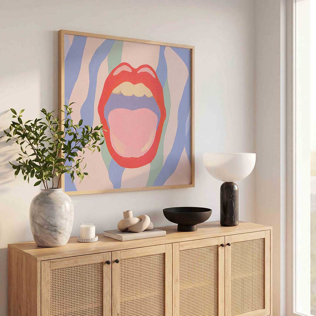 Mond met golvende lijnen Poster