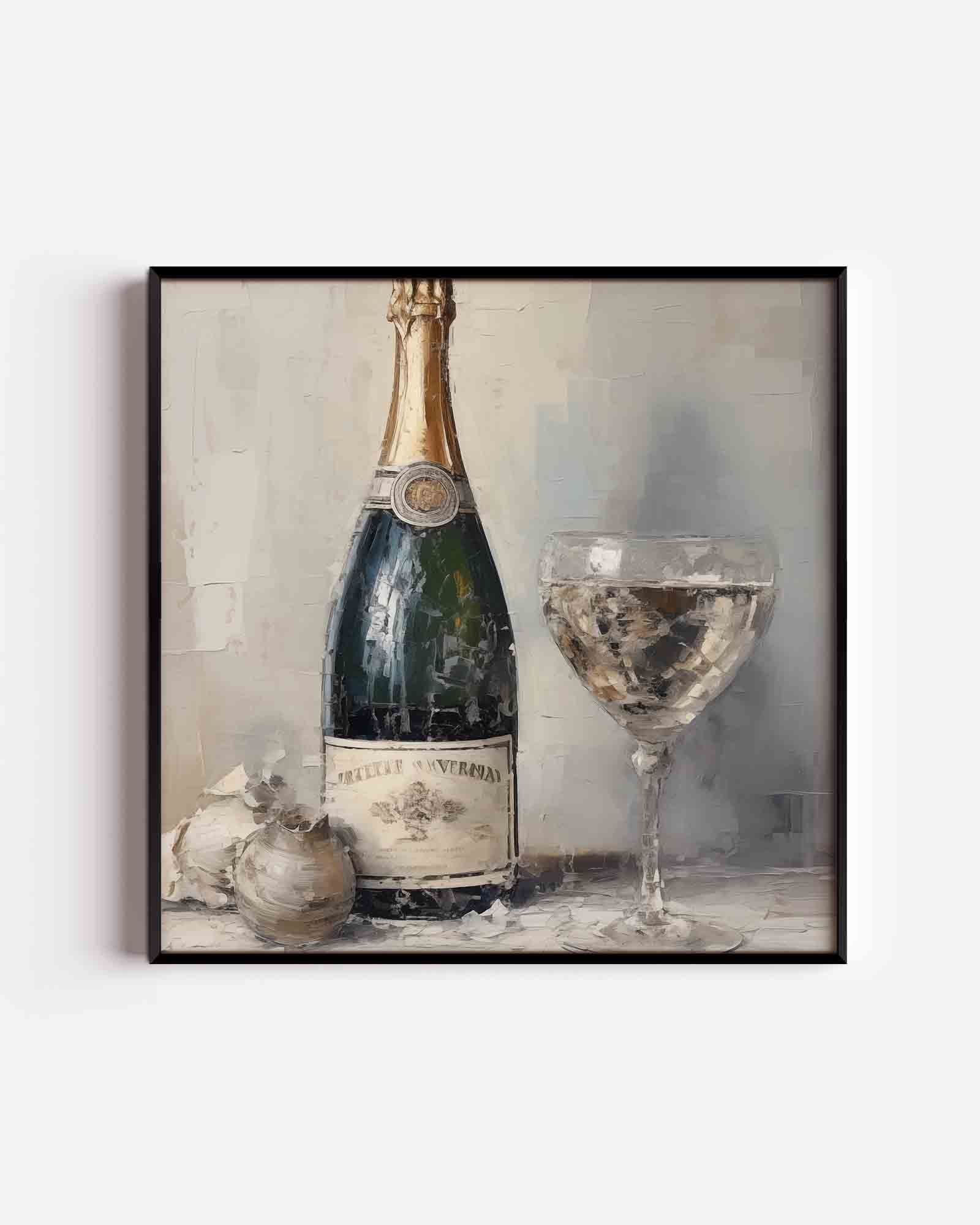 Champagnefles en glas Poster
