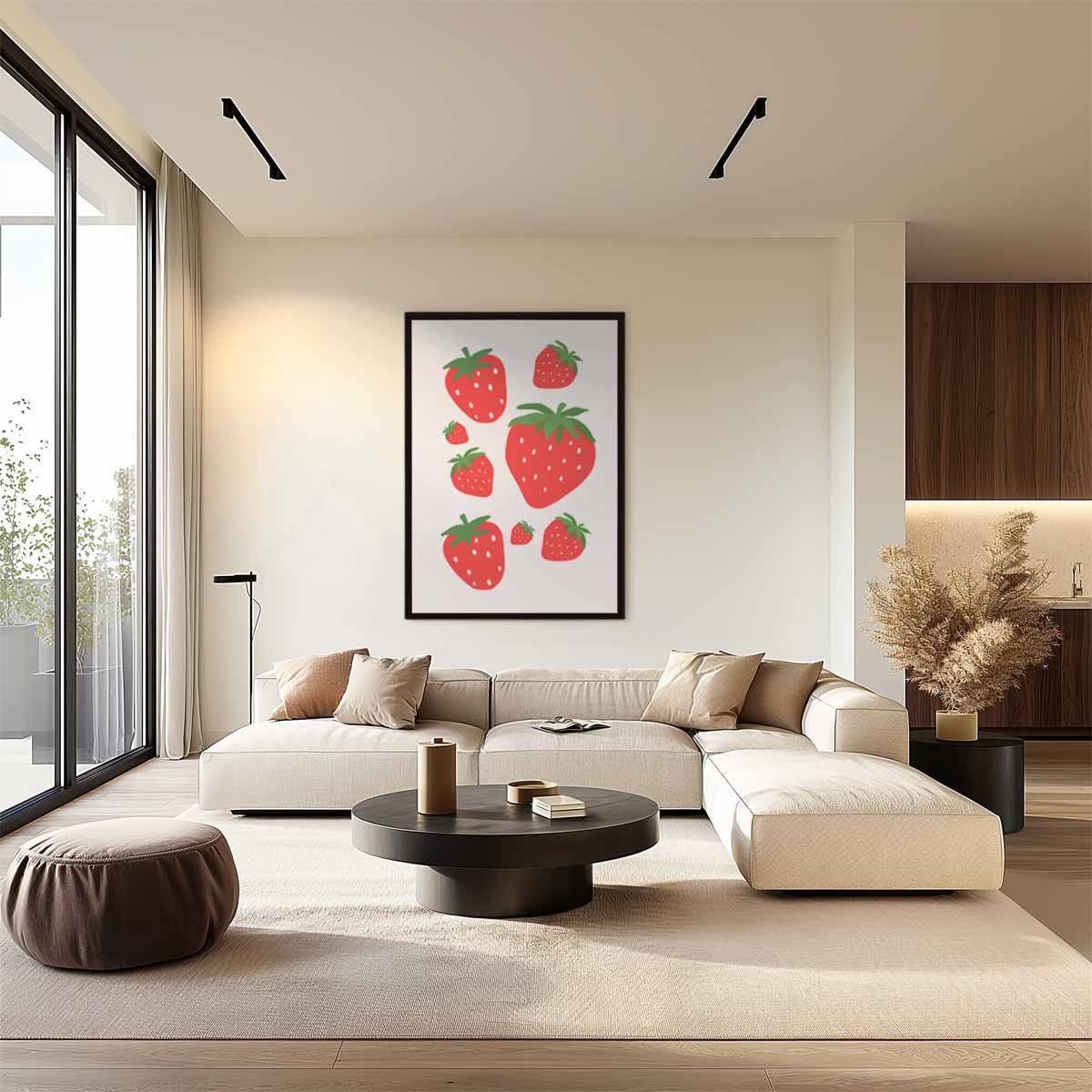 Speelse Aardbeien Illustratie Kunstwerk-canvas-dibond-plexiglas-wanddecoratie-WallArtistic