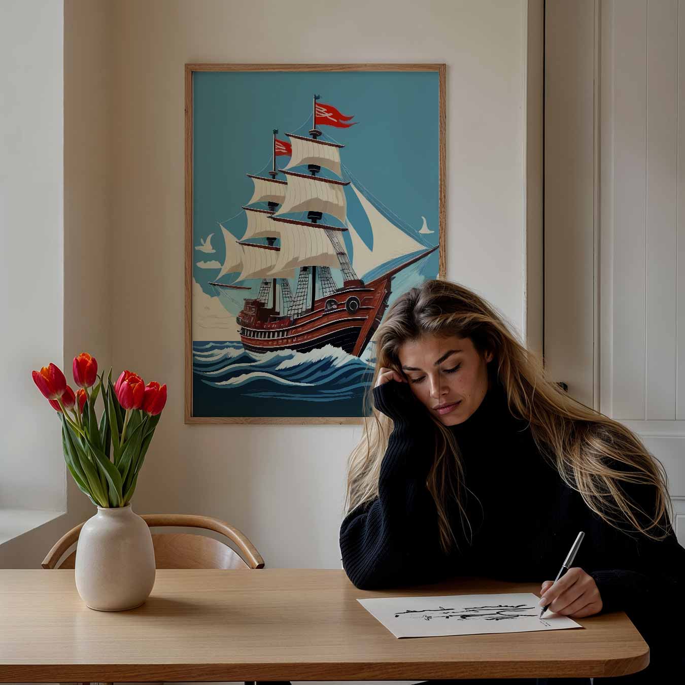 Avontuurlijke Zeilboot op Zee Poster-WallArtistic