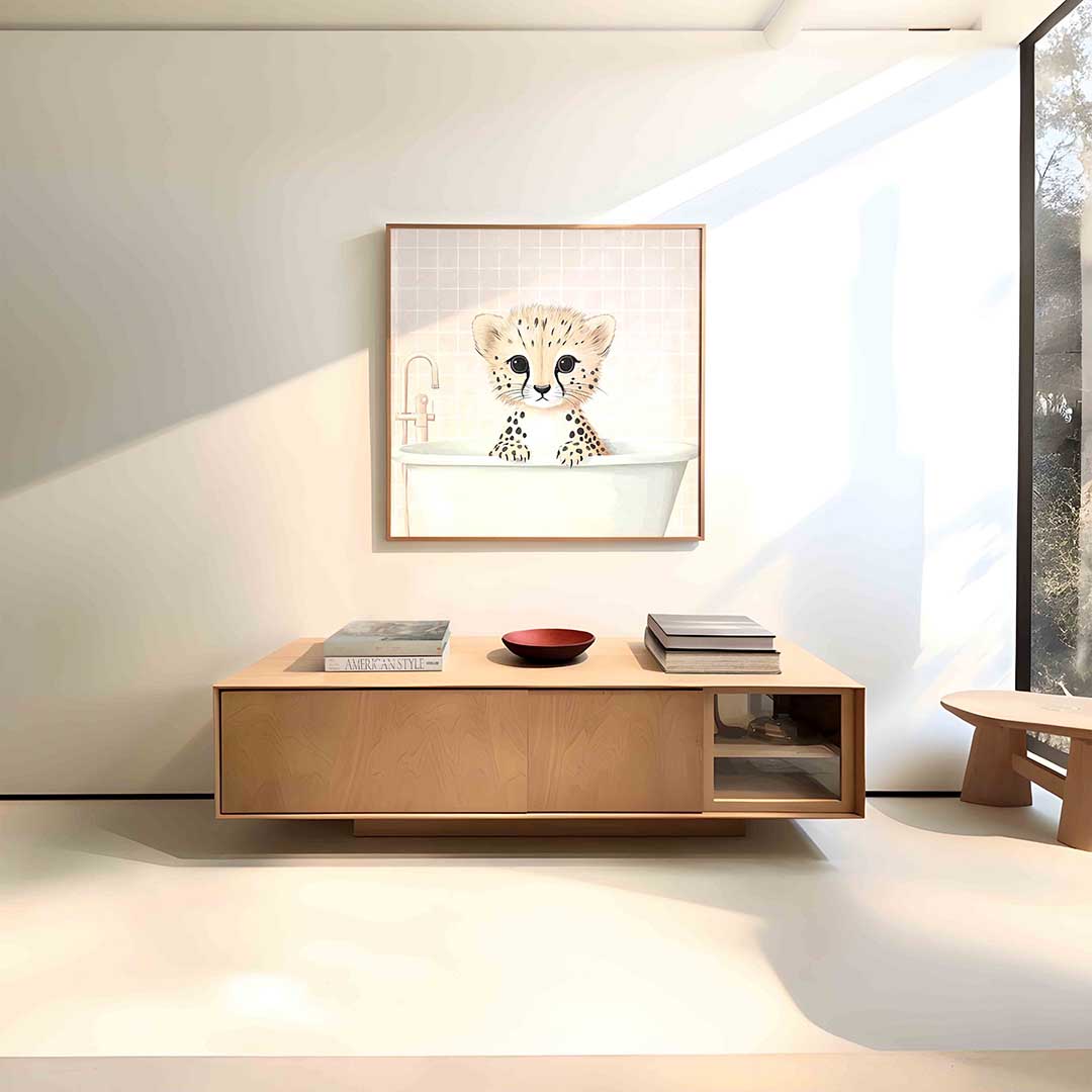 Jonge cheetah in bad Poster