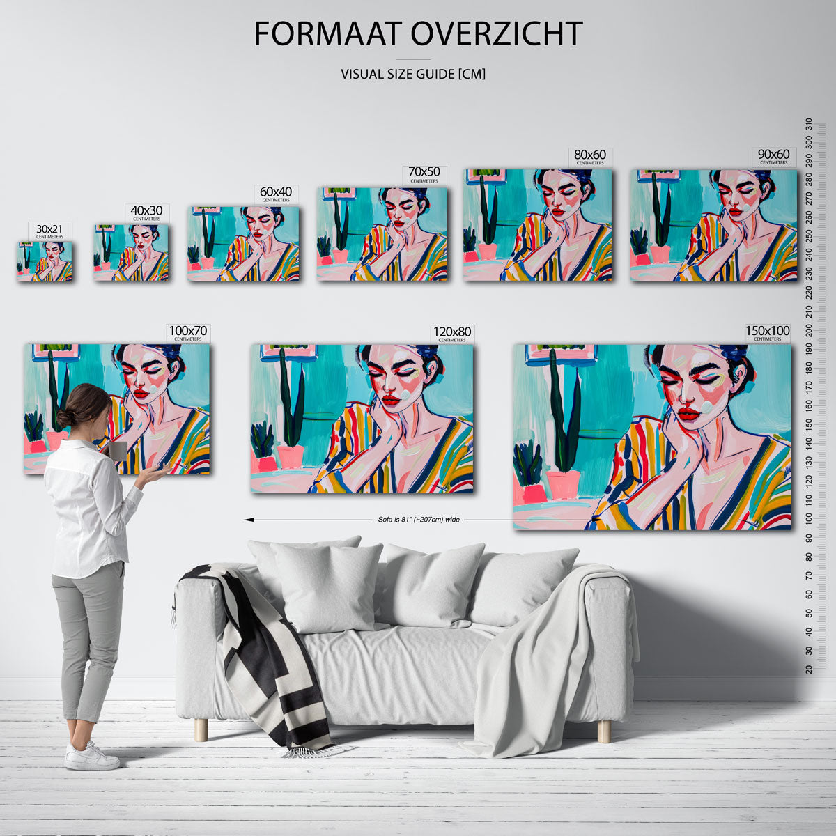 Vrouw met kleurrijke strepen Poster