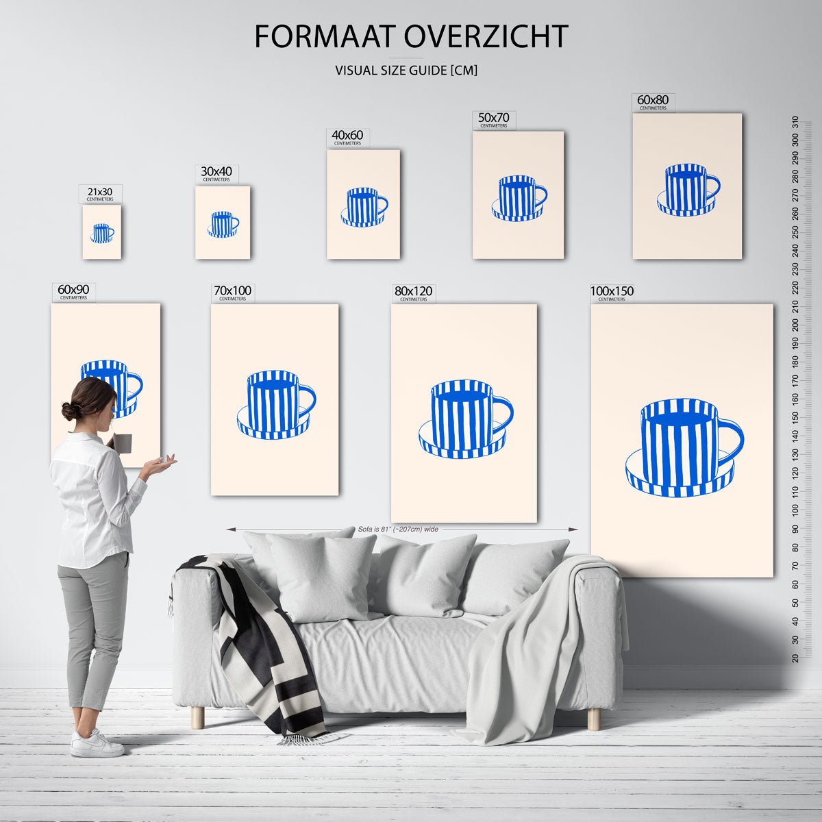 Gestreepte kop en schotel Poster