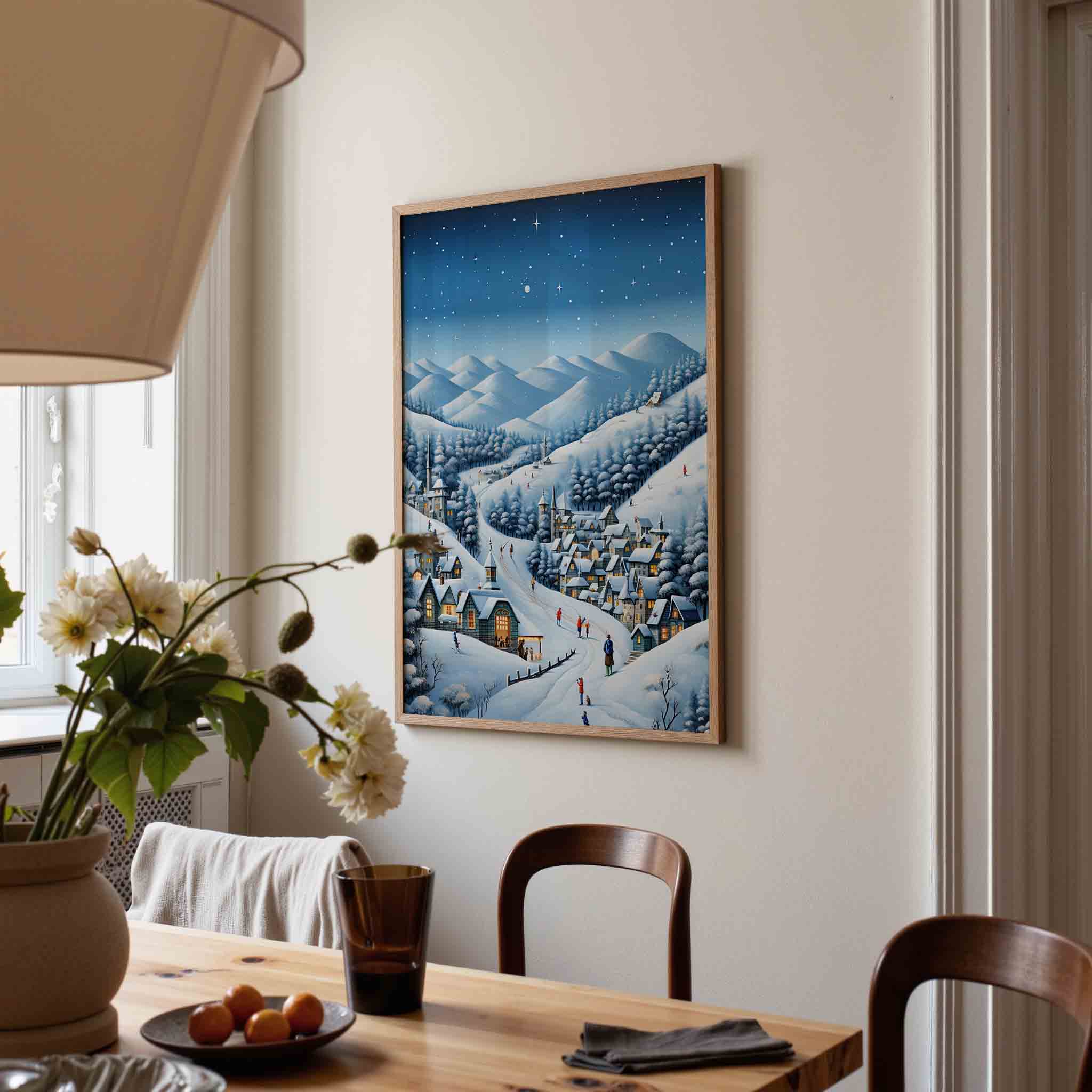 Winterdorp in de bergen Poster