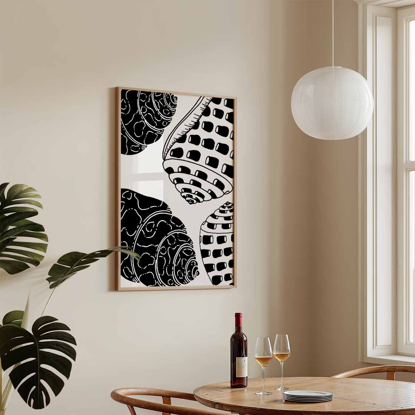 Zwart-wit schelpenkunstposter-WallArtistic