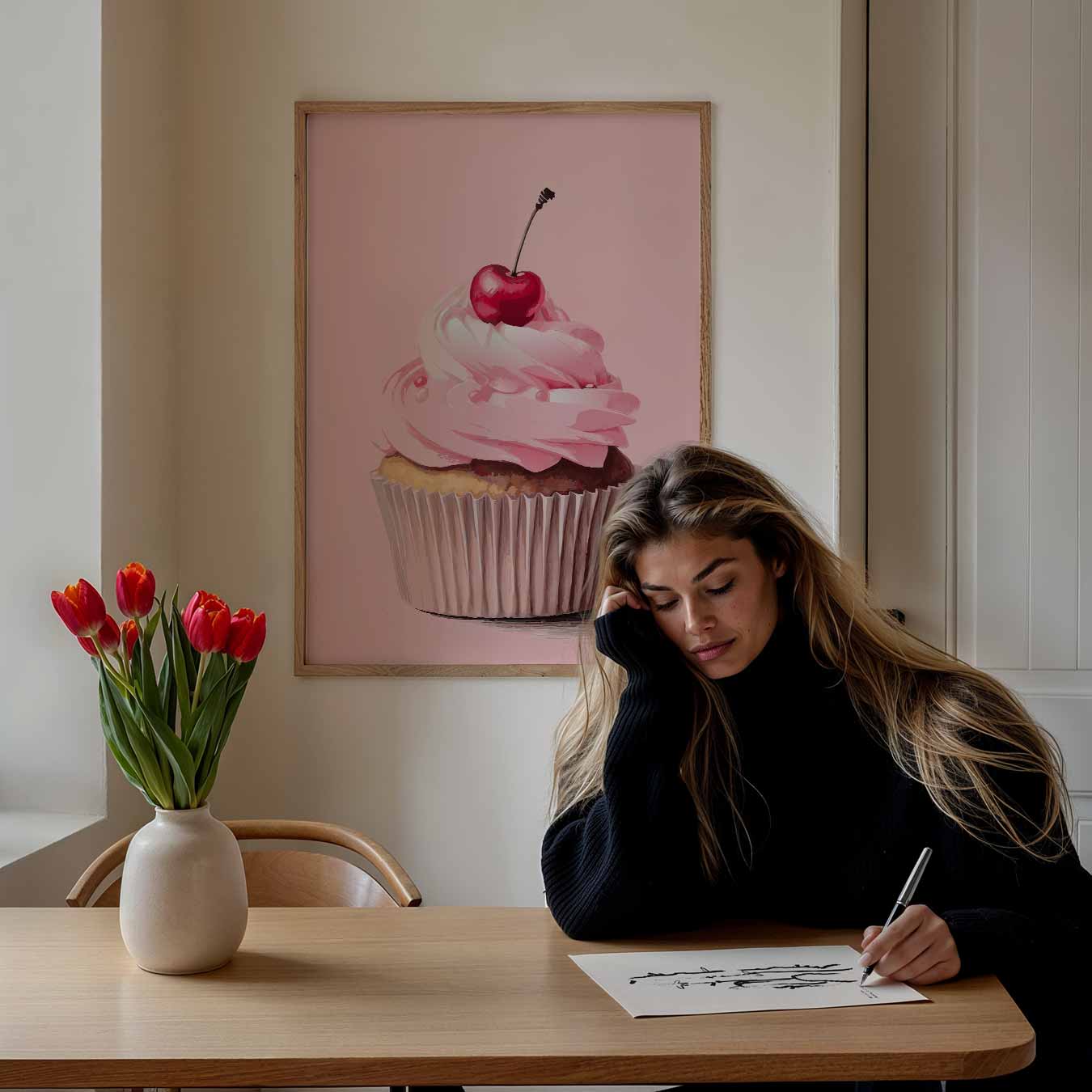 Cupcake met Kersje Poster-WallArtistic