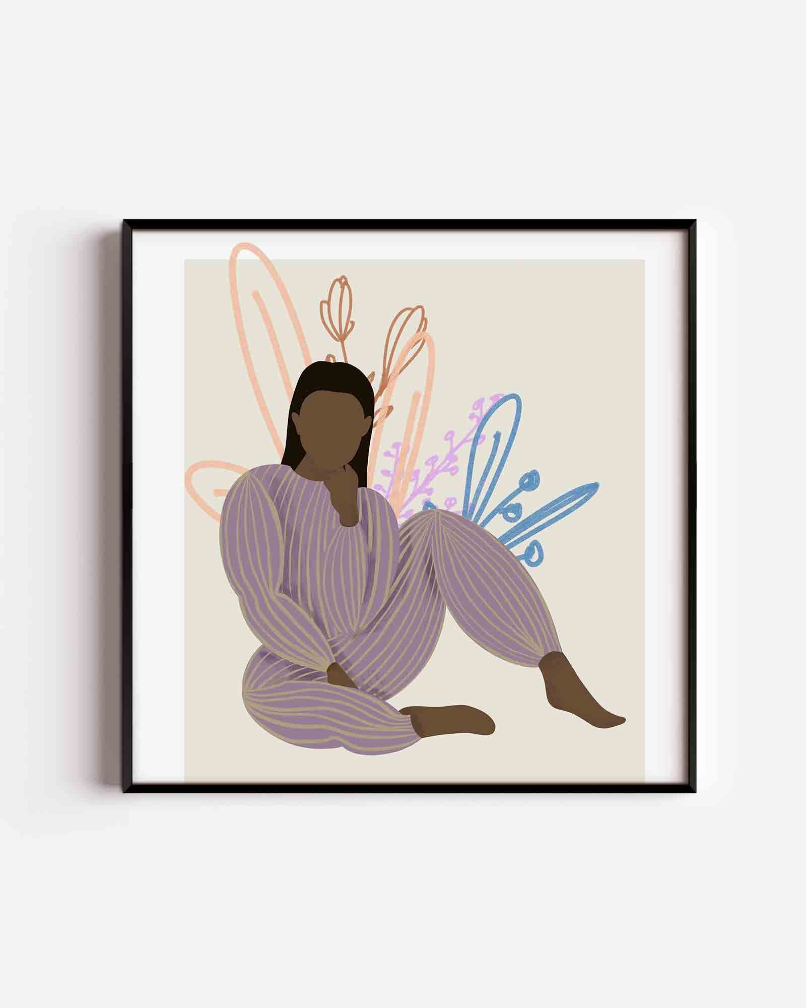 Zittende figuur met bloemen Poster
