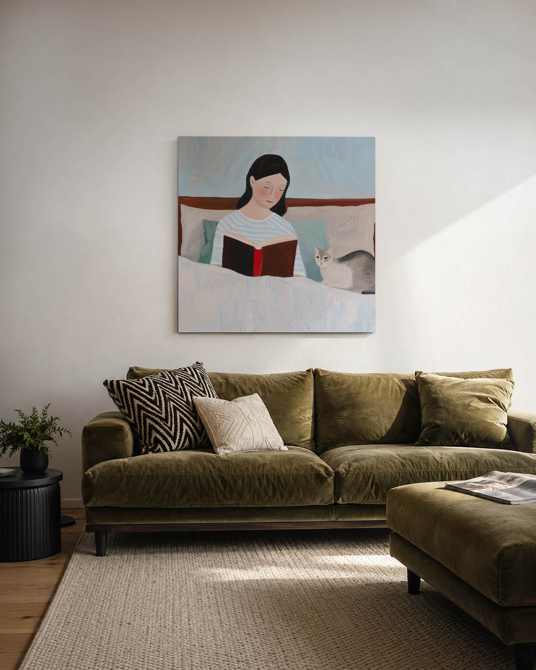Rustige leesscène Kunstwerk