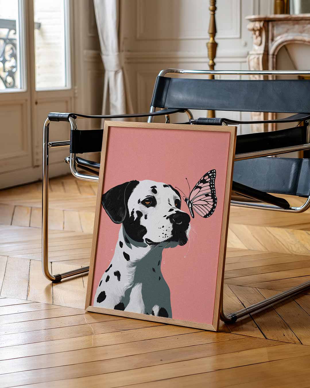 Dalmatier met Vlinder Vrolijkheid Poster-WallArtistic