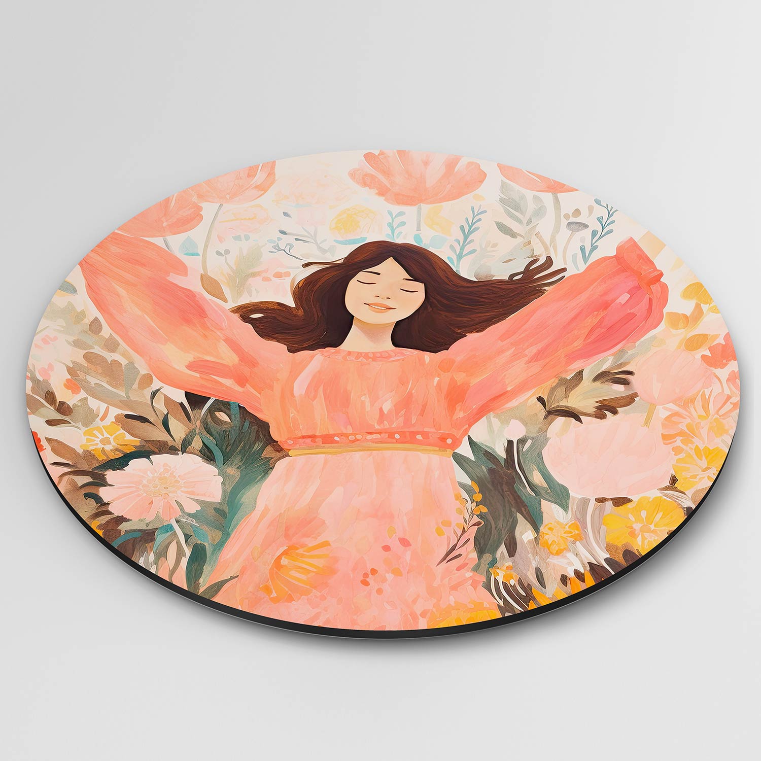Vrouw in bloemen Muurcirkel