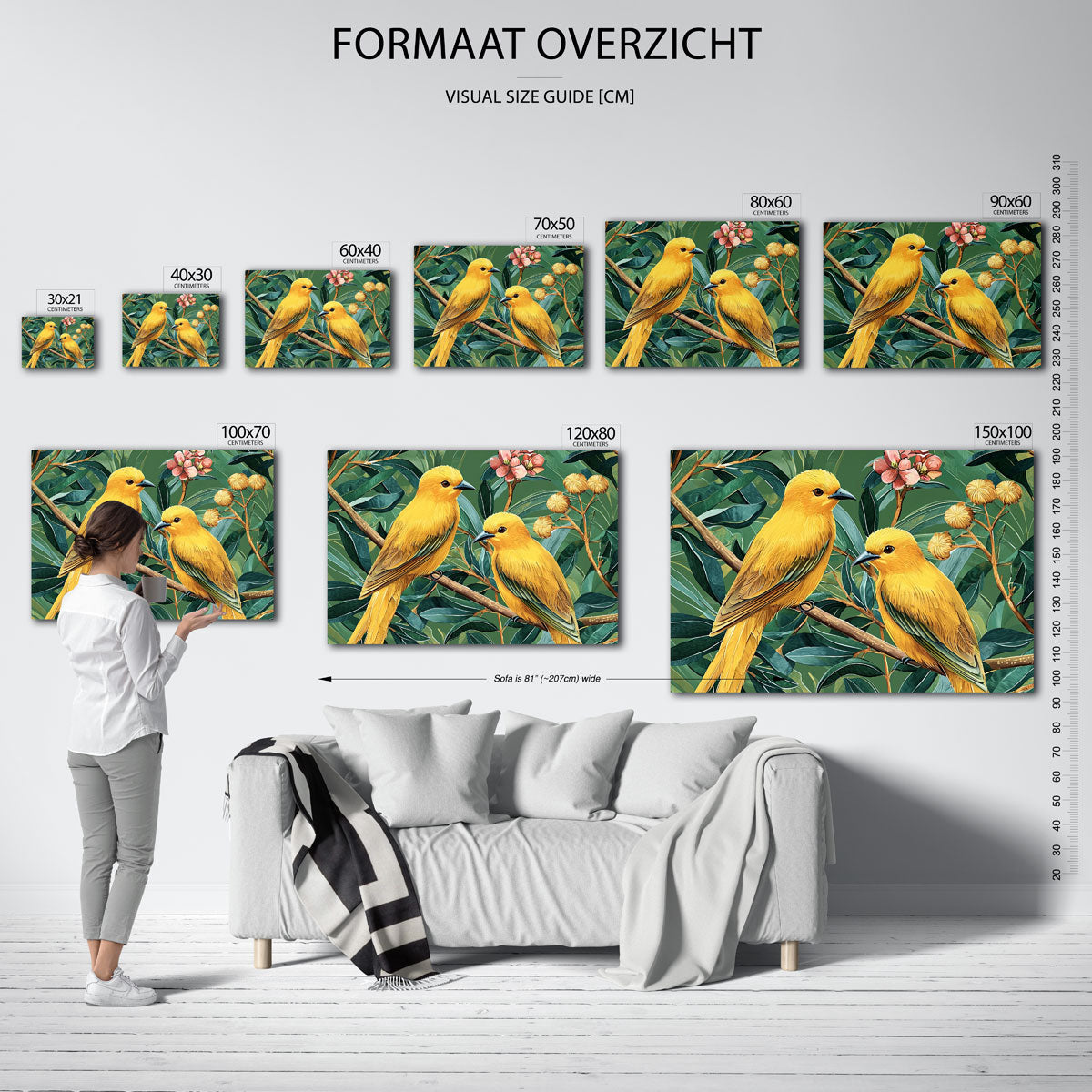 Gele vogels en bladeren Poster