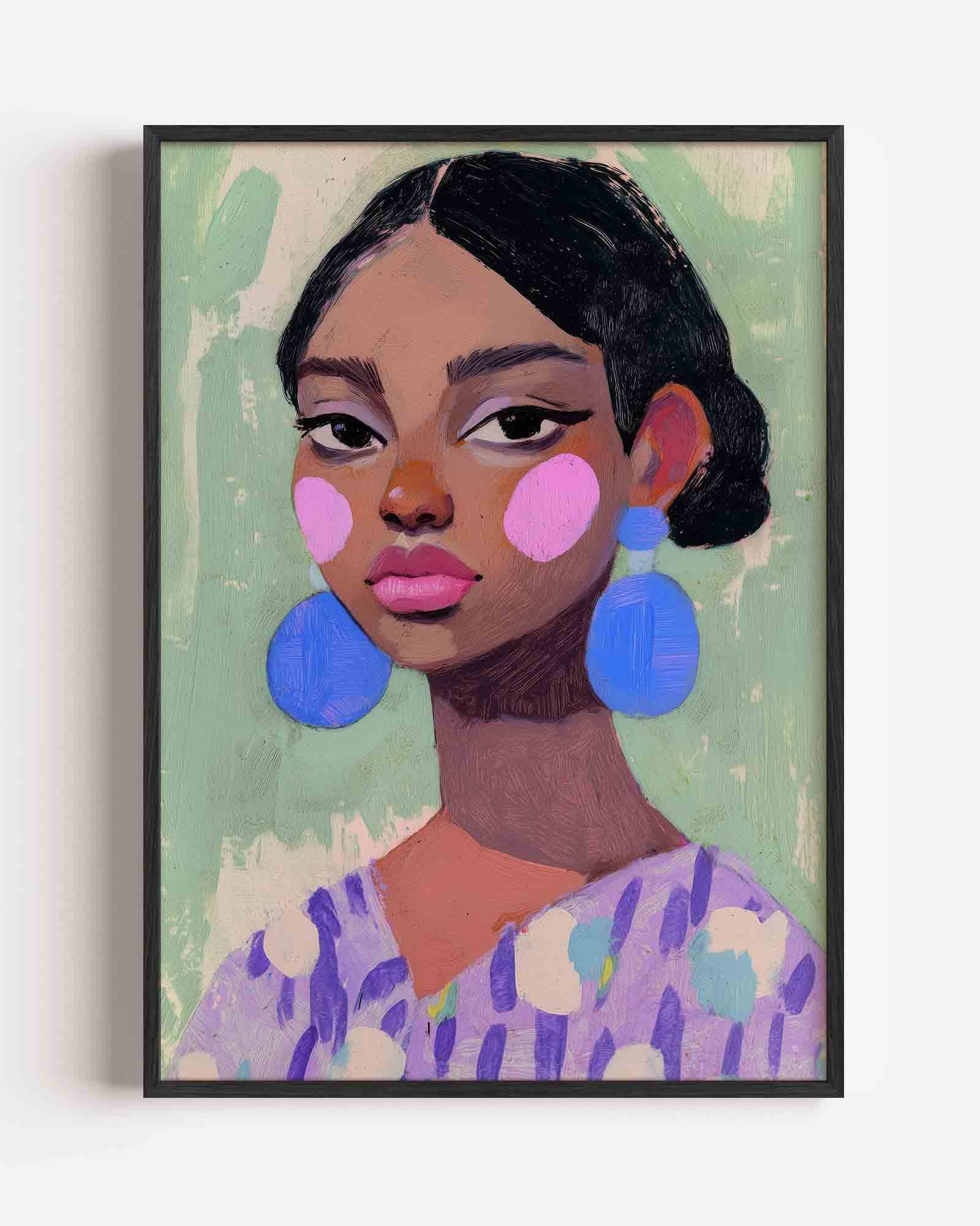 Vrouw met blauwe oorbellen Poster