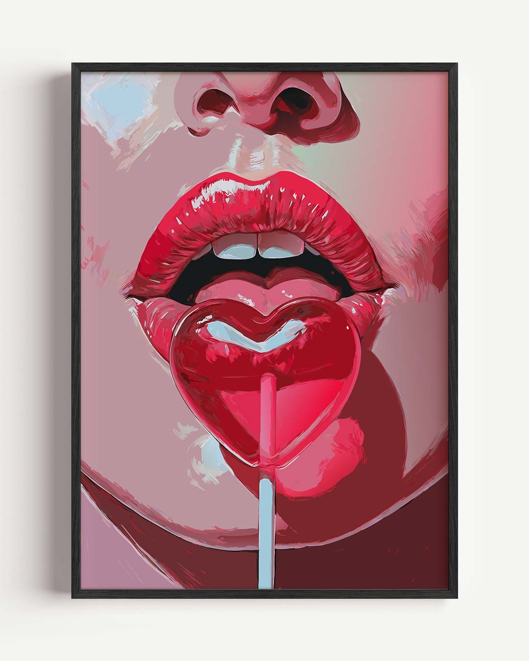 Lippen met Hartvormige Lolly Poster-WallArtistic