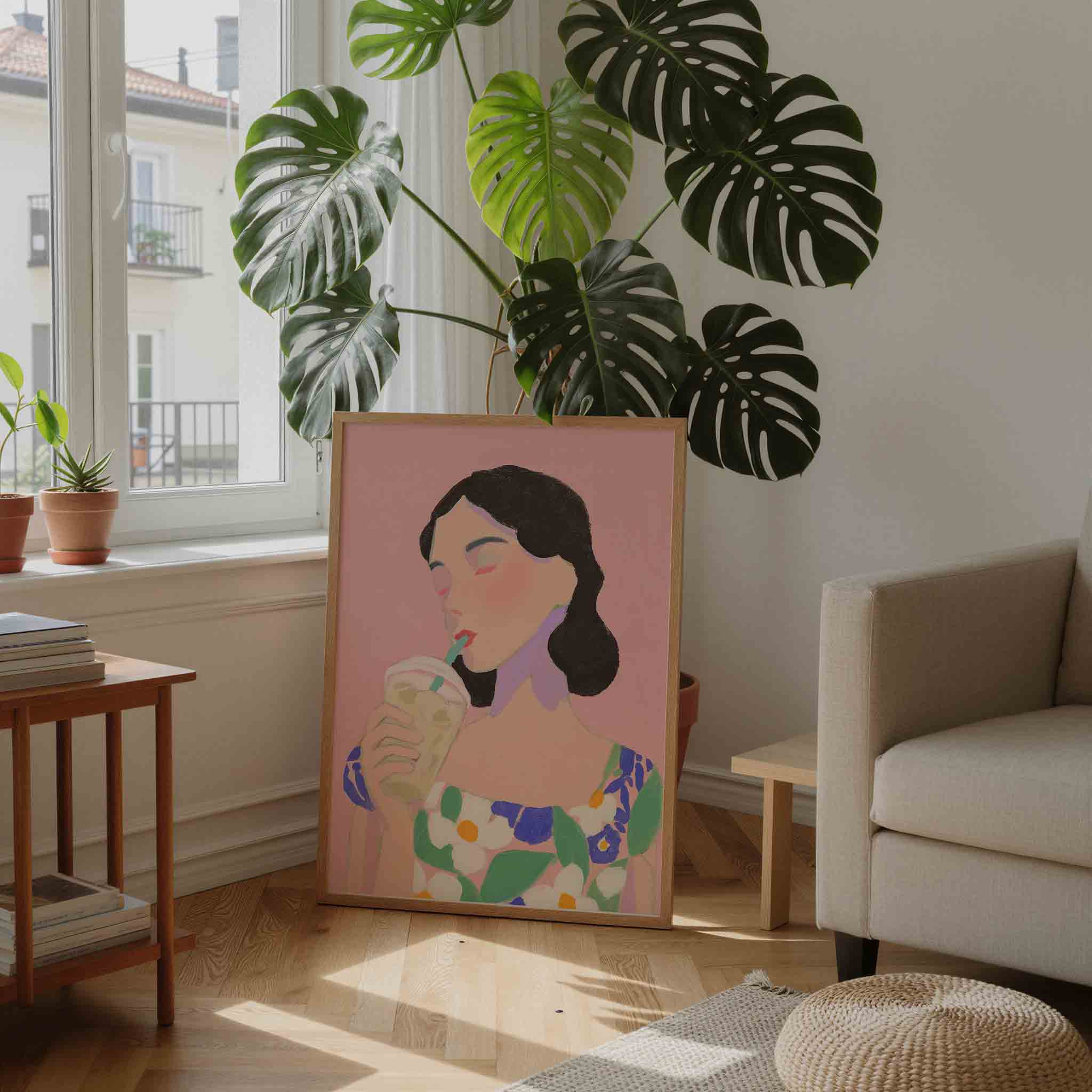 Vrouw met drankje Poster