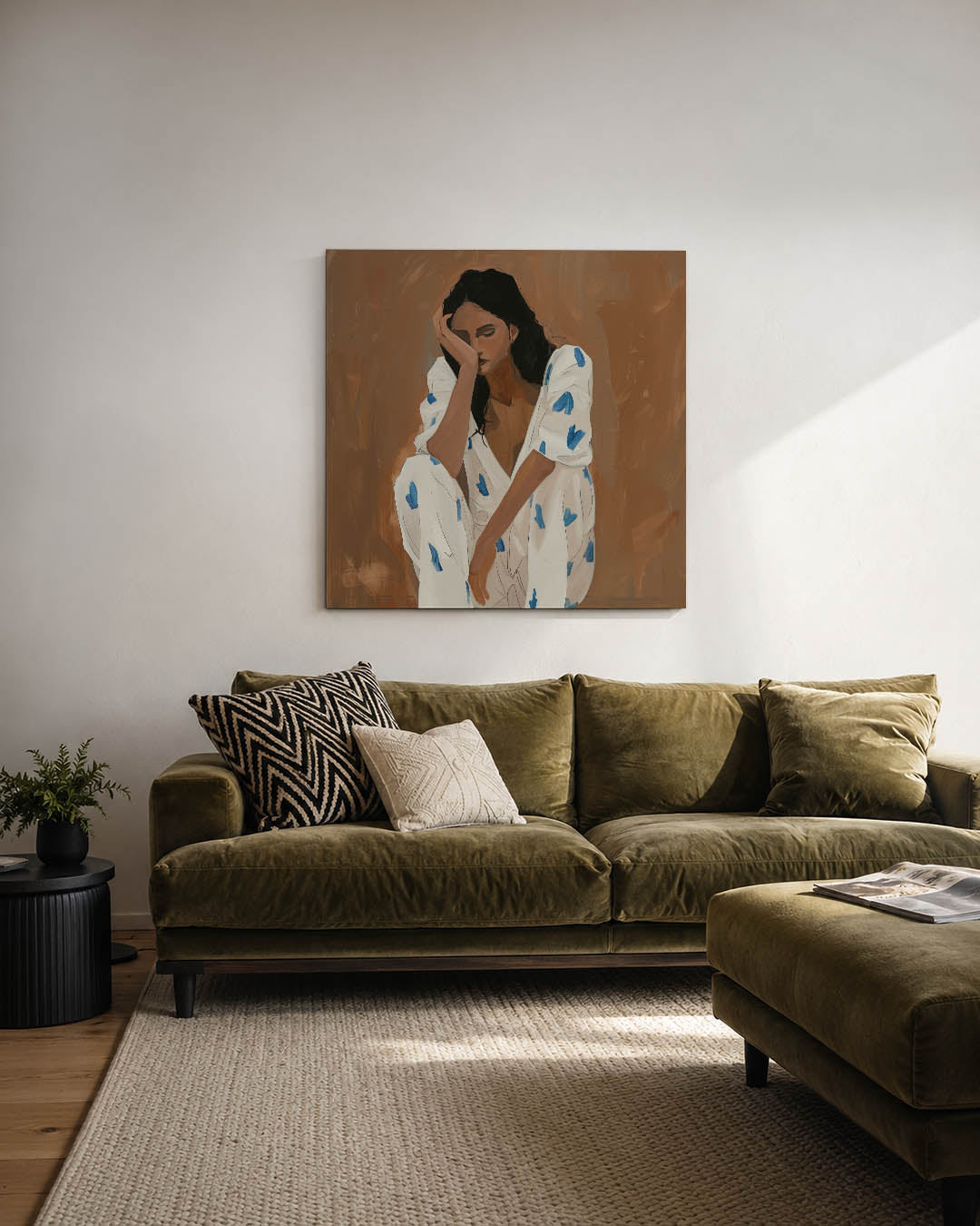 Dromerige vrouwenzitting Kunstwerk