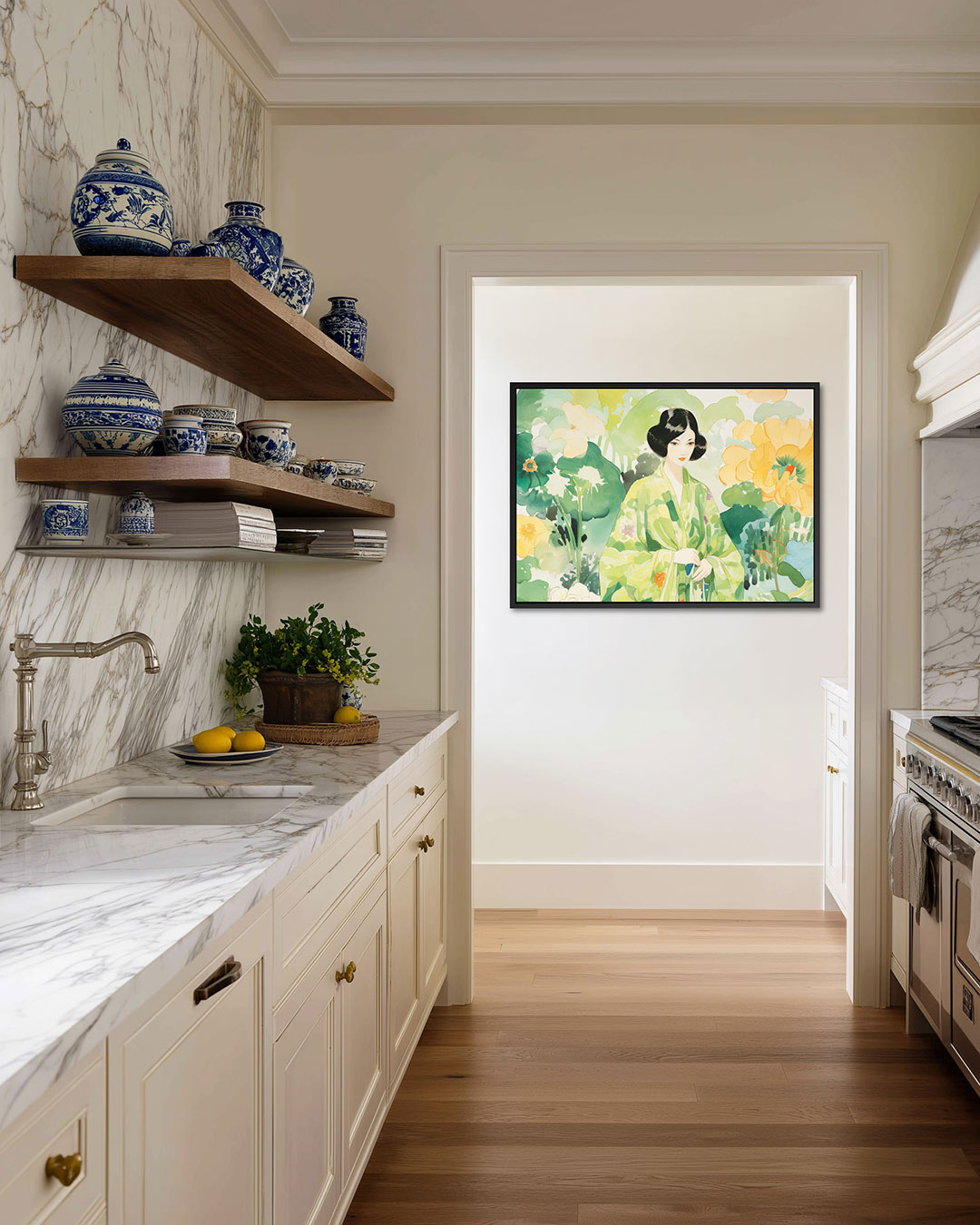 Vrouw in bloemen Kunstwerk