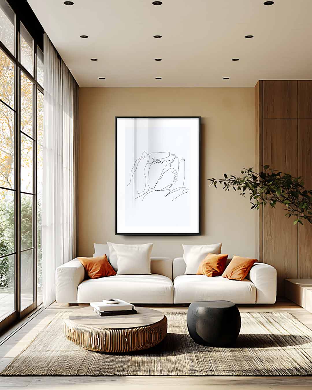 Minimalistische Schets van Handen en Voetjes Kunstwerk-canvas-dibond-plexiglas-wanddecoratie-WallArtistic