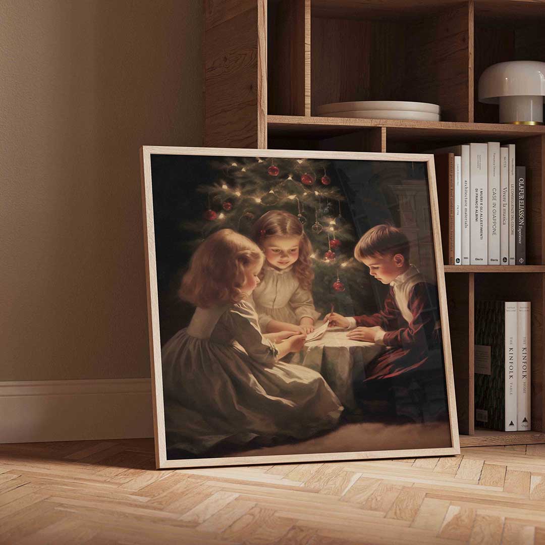 Kinderen bij kerstboom Poster