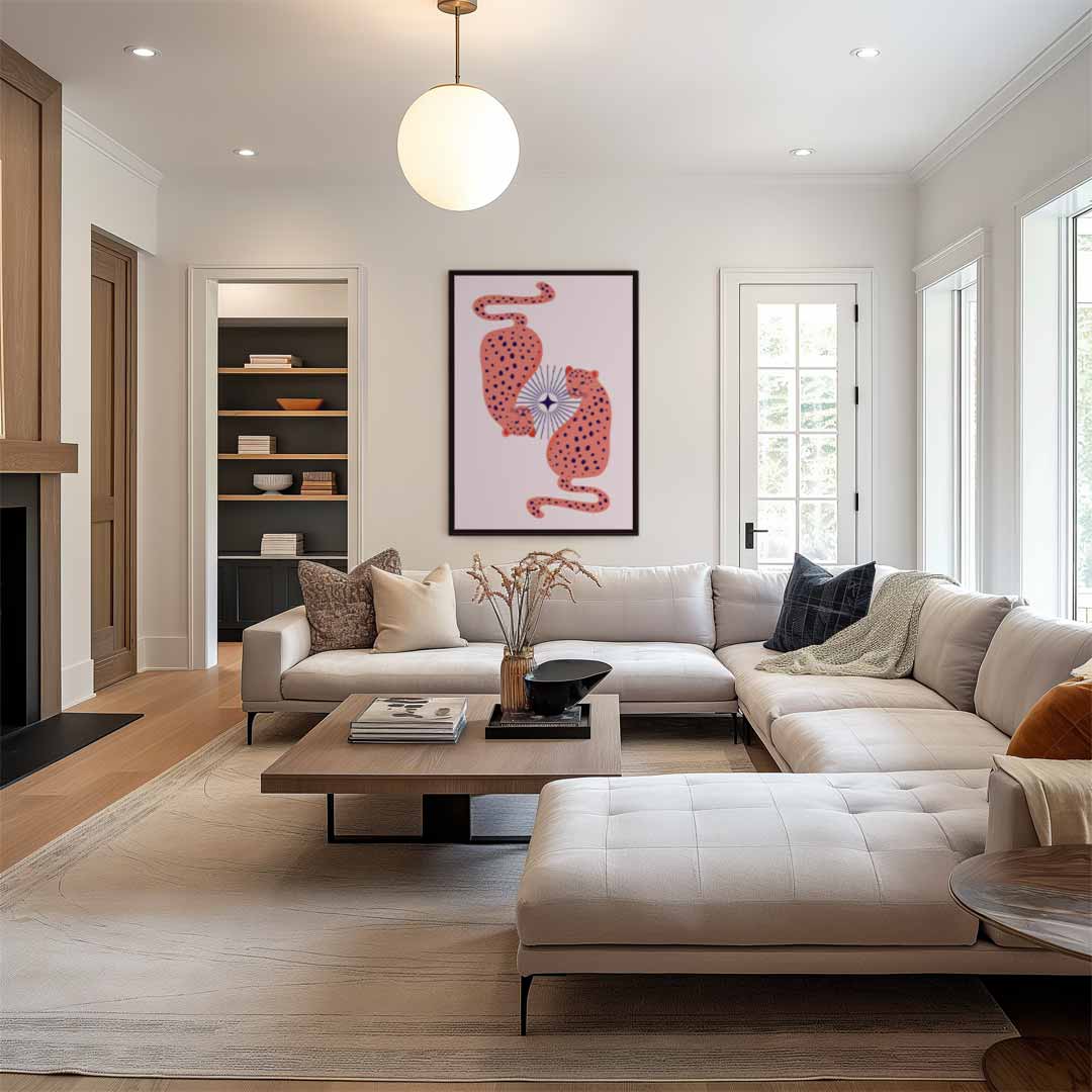 Dromerige Luipaarden op Roze Kunstwerk-canvas-dibond-plexiglas-wanddecoratie-WallArtistic