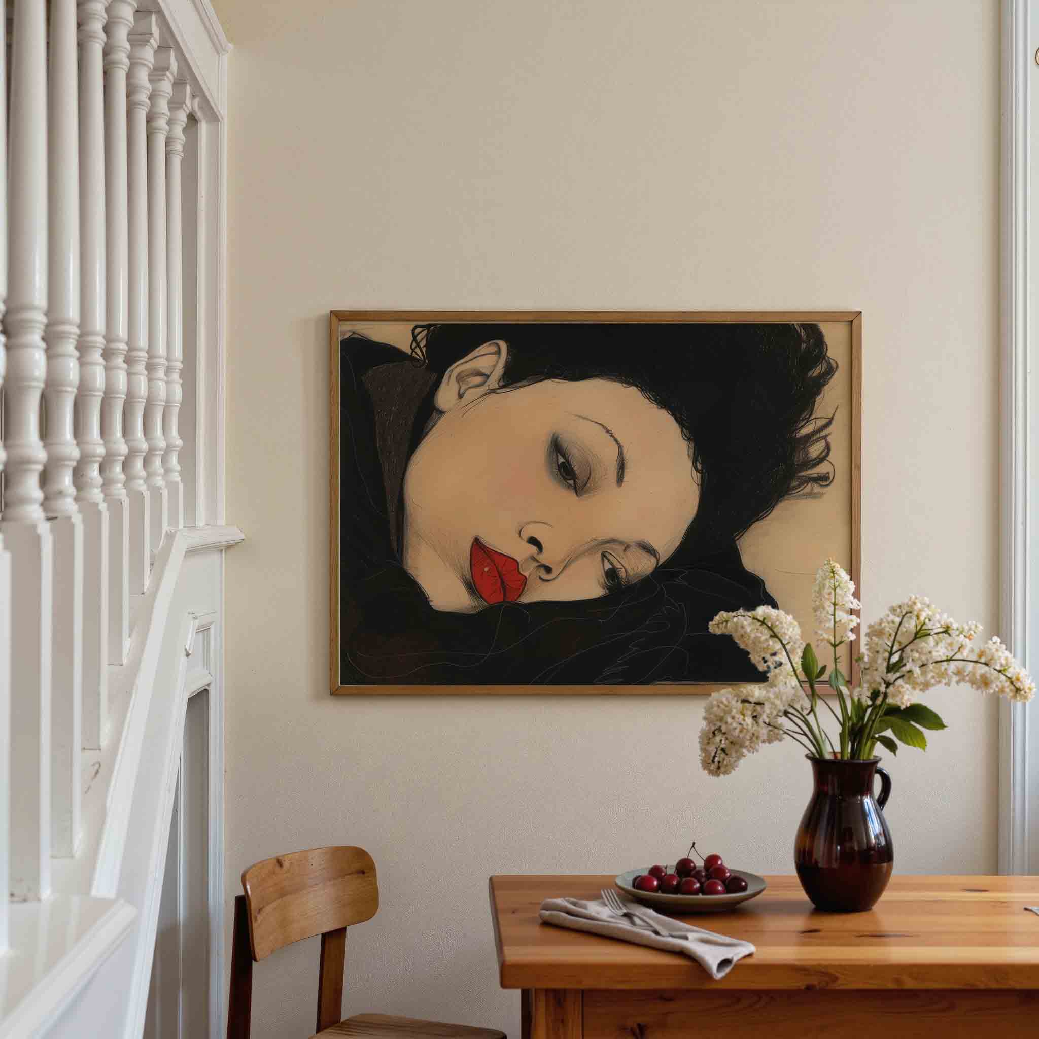 Portret met rode lippen Poster