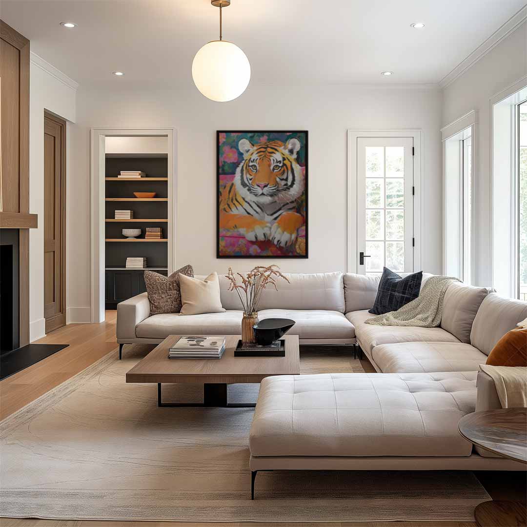 Tropische Tijger Vibes Kunstwerk-canvas-dibond-plexiglas-wanddecoratie-WallArtistic