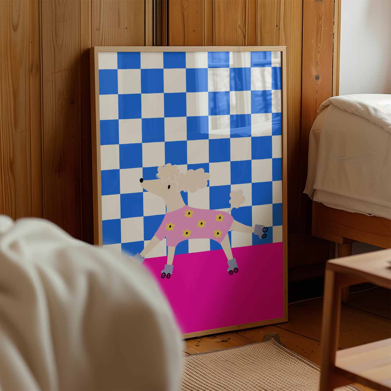 Vrolijke Poedel op Rolschaatsen Poster-WallArtistic