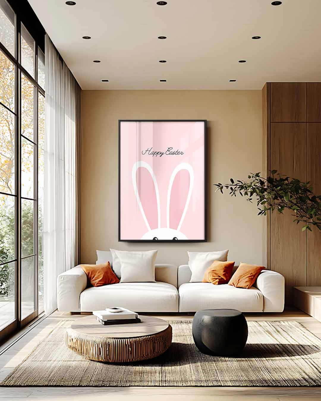 Vrolijke Paashaas Poster Kunstwerk-canvas-dibond-plexiglas-wanddecoratie-WallArtistic