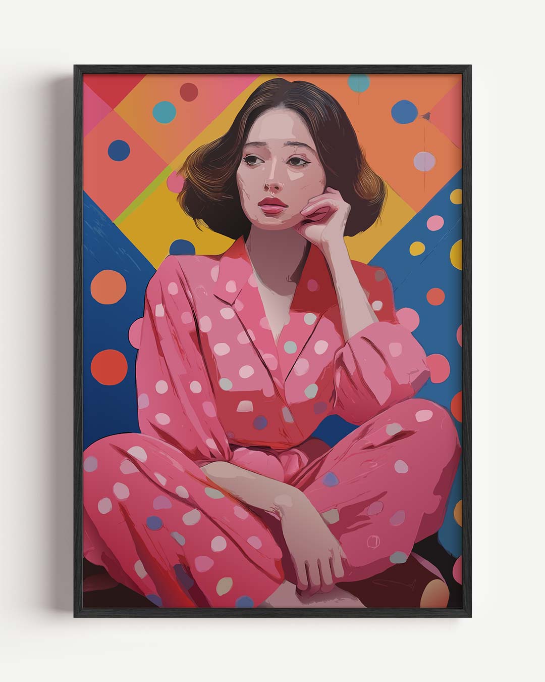 Vrolijke Vrouw in Stippen Poster-WallArtistic