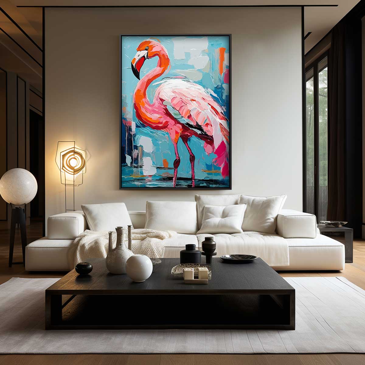 Flamingo in Kleurrijke Omgeving Kunstwerk