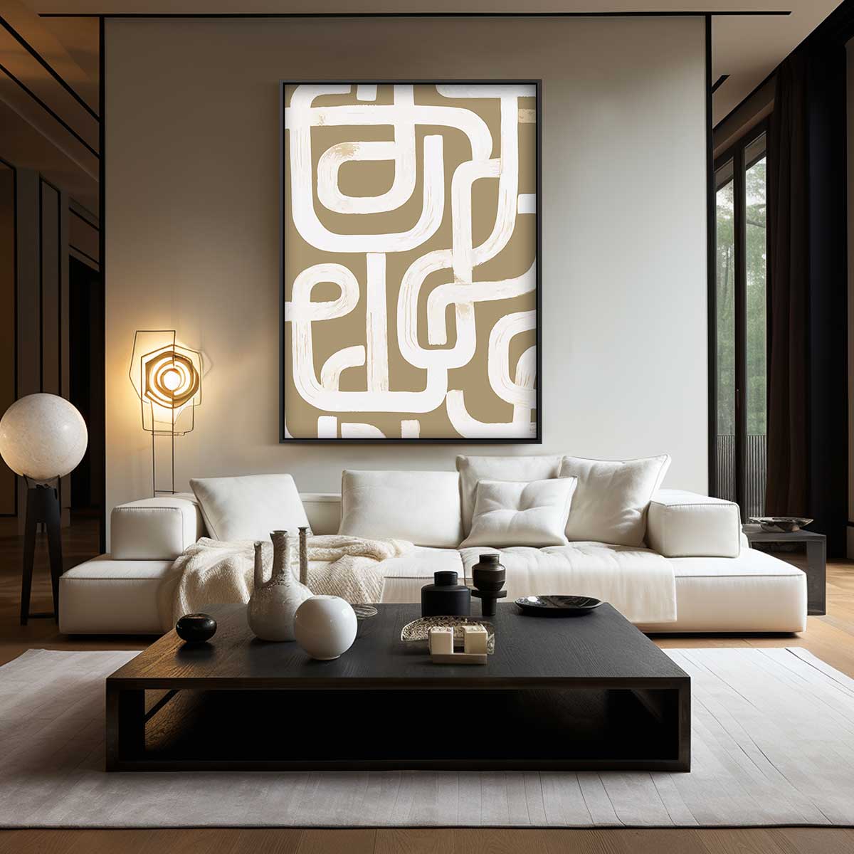 Organische Lijnen in Beige Kunstwerk-canvas-dibond-plexiglas-wanddecoratie-WallArtistic