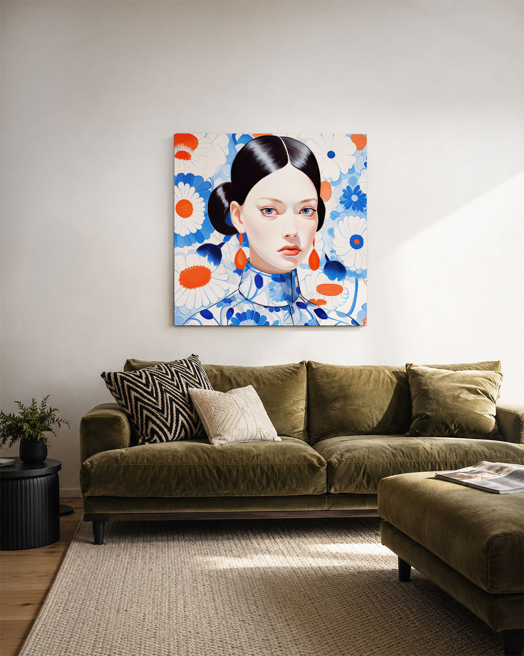 Vrouwelijk portret bloemen Kunstwerk