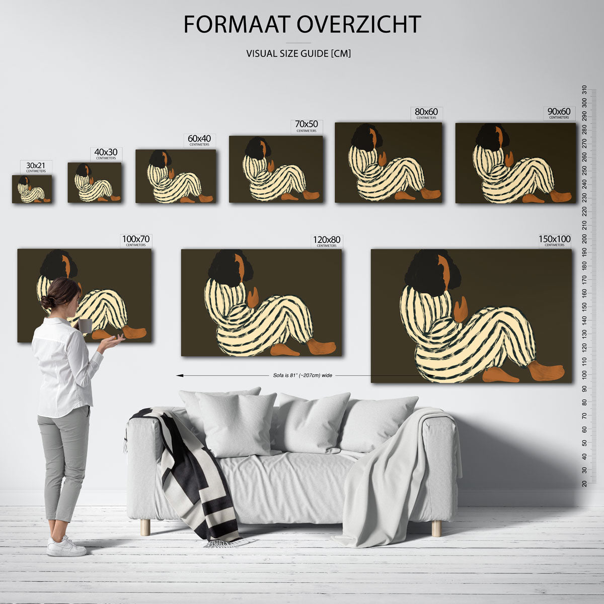 Zittende figuur met strepen Poster