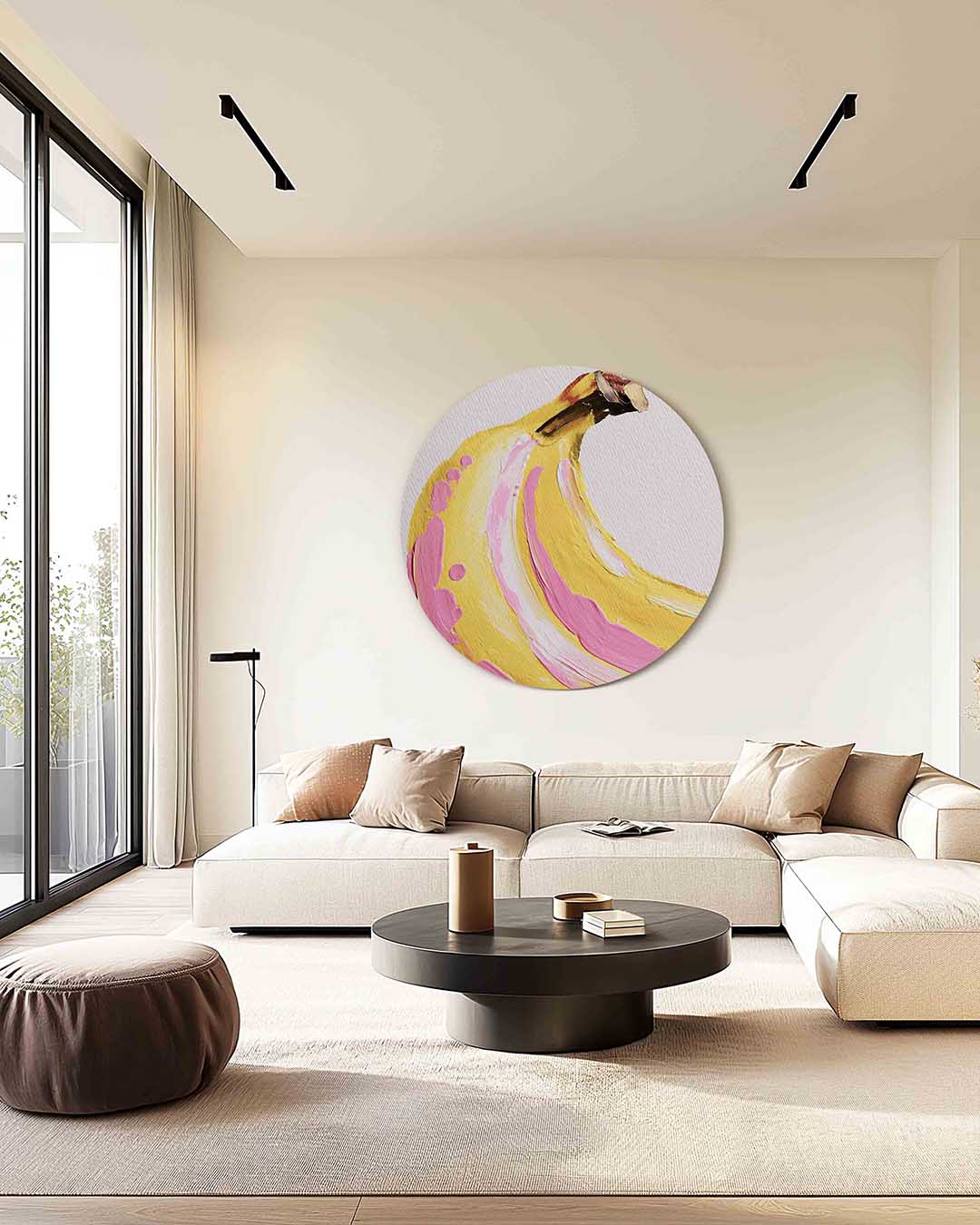 Banaan met roze accenten Muurcirkel