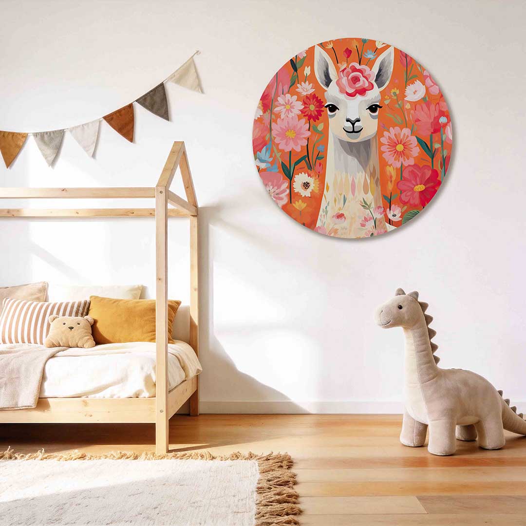 Lama en bloemen Muurcirkel