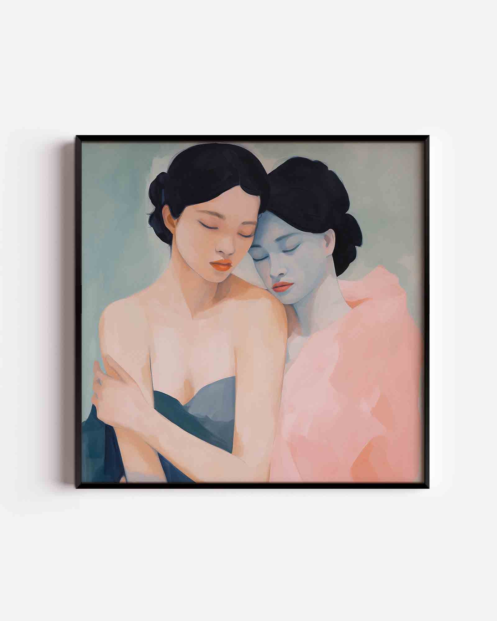 Twee vrouwen in omhelzing Poster