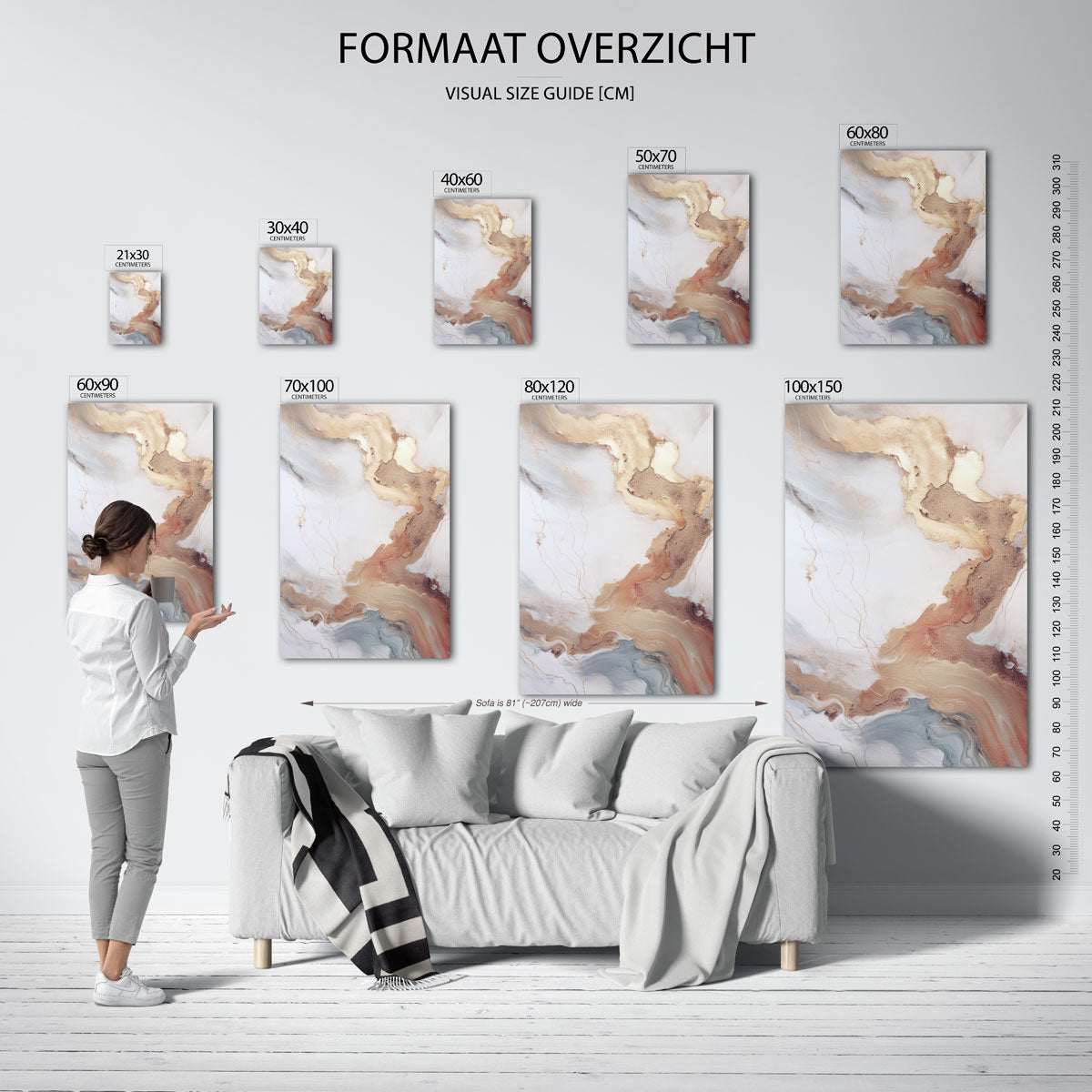 Abstracte beige en grijze Poster
