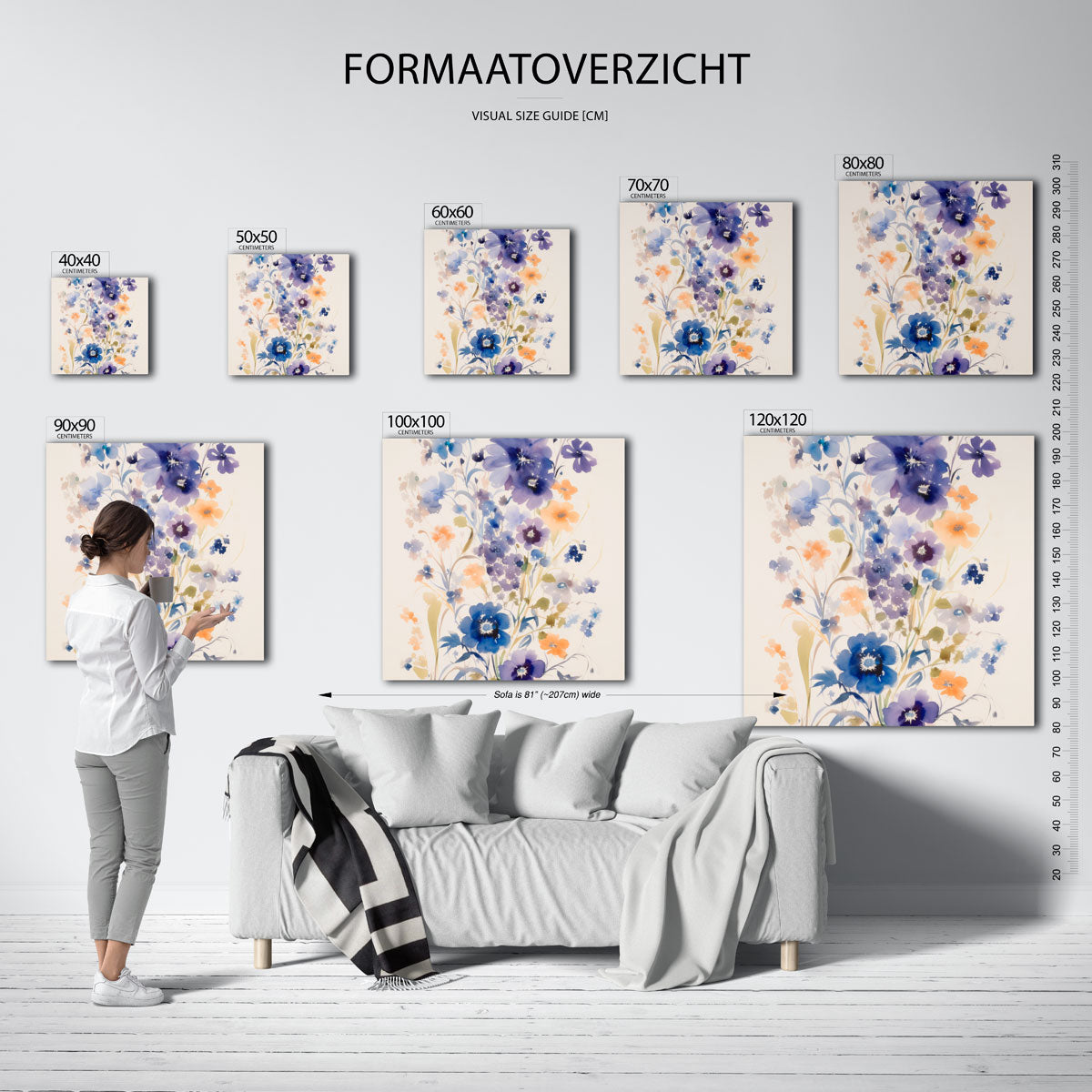 Bloemen in blauw en oranje Poster