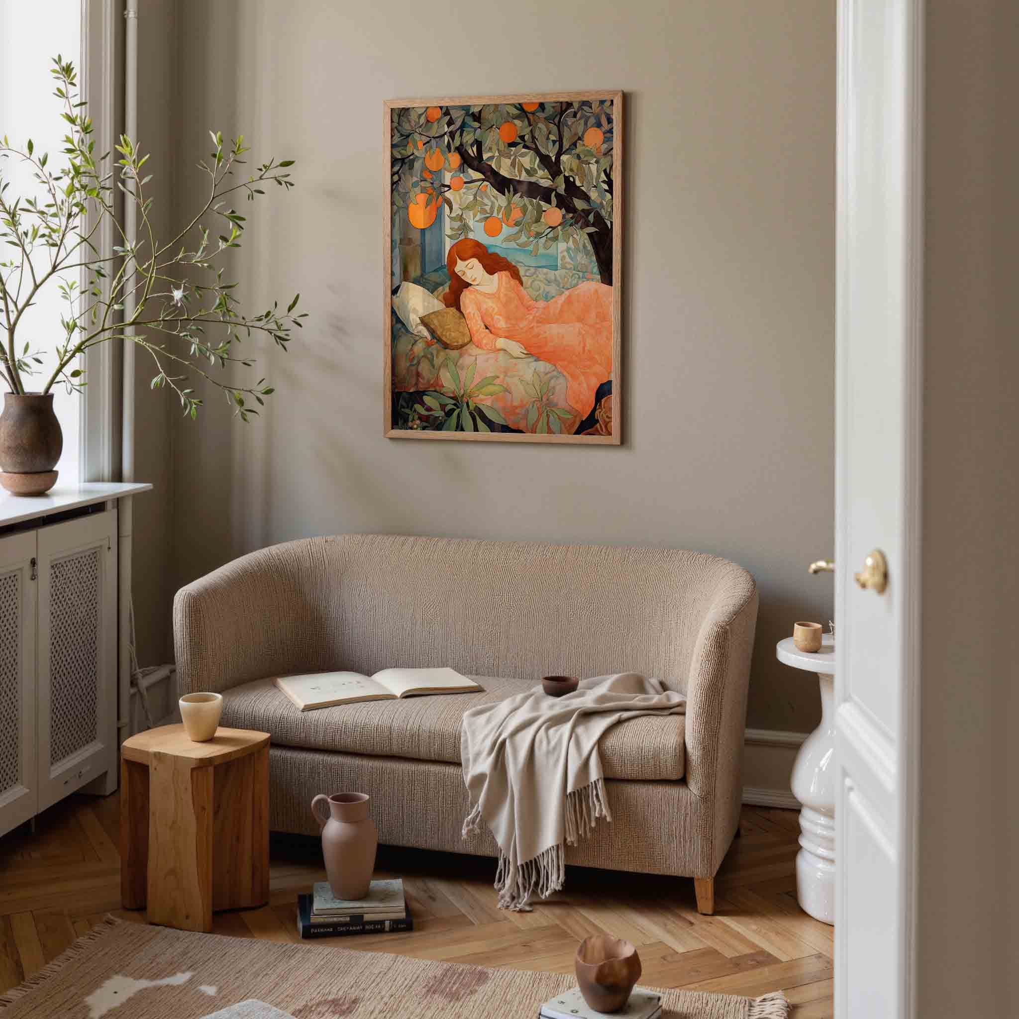 Slapende vrouw onder sinaasappelboom Poster