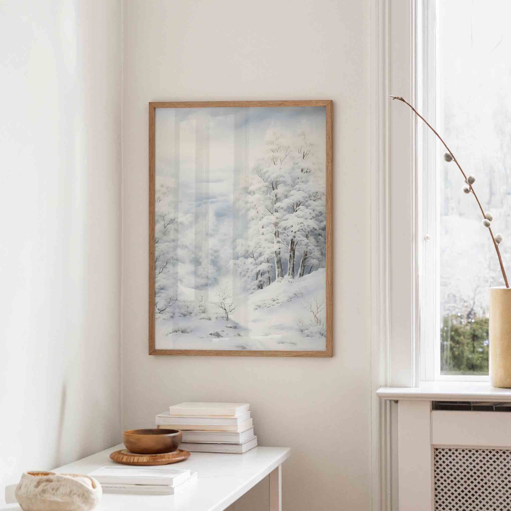 Winterlandschap met besneeuwde bomen Poster