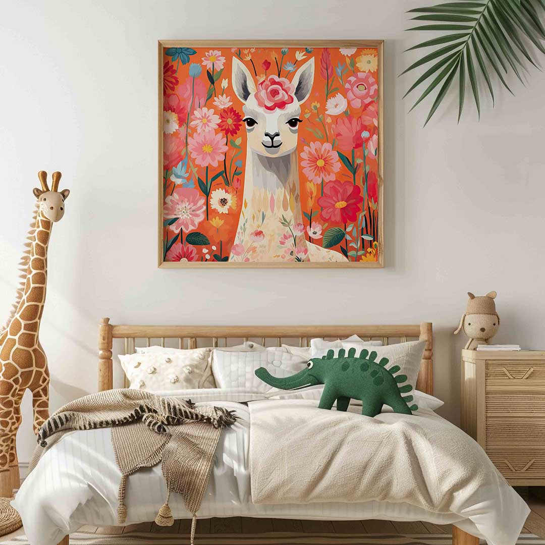 Lama tussen bloemen Poster