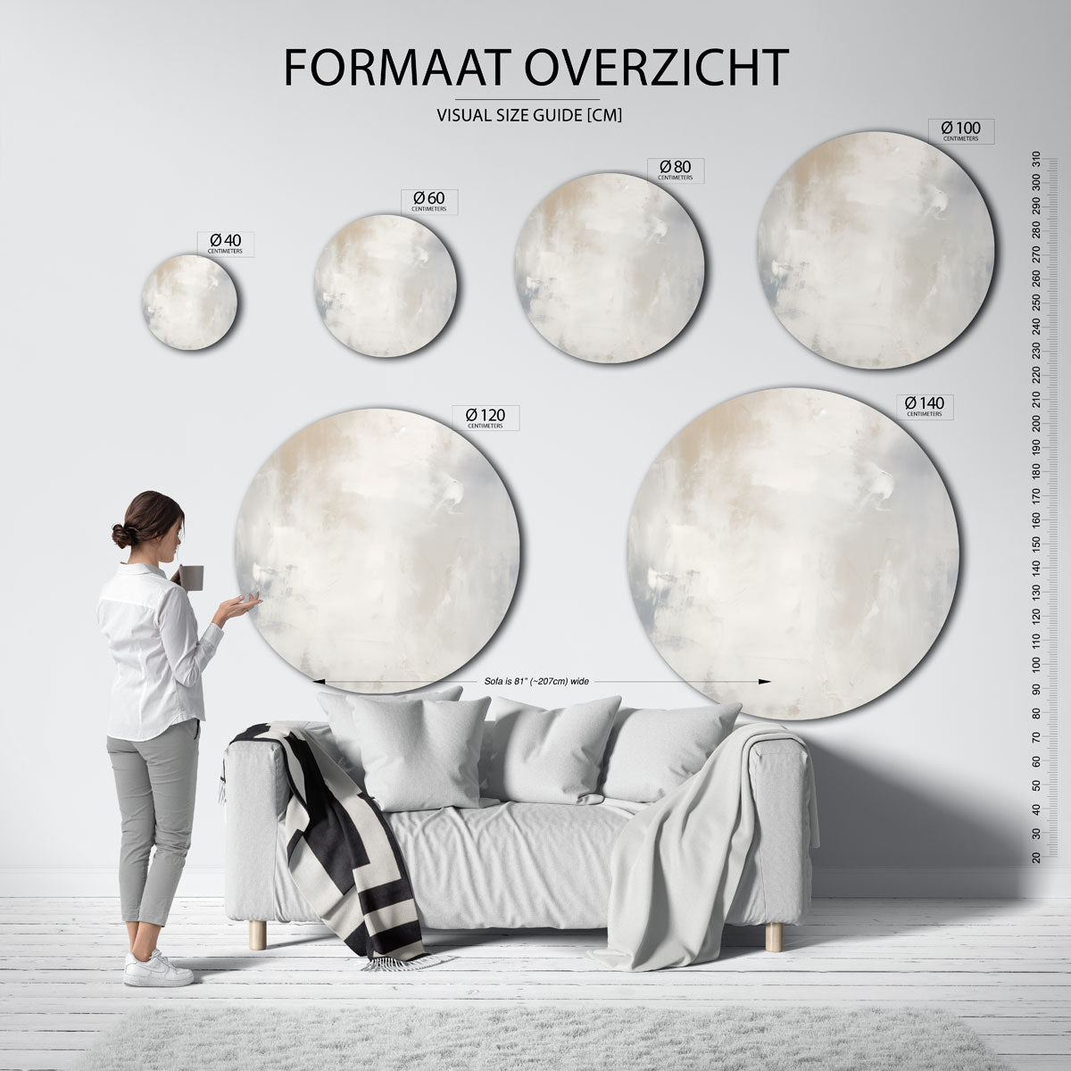 Abstracte beige en witte Muurcirkel