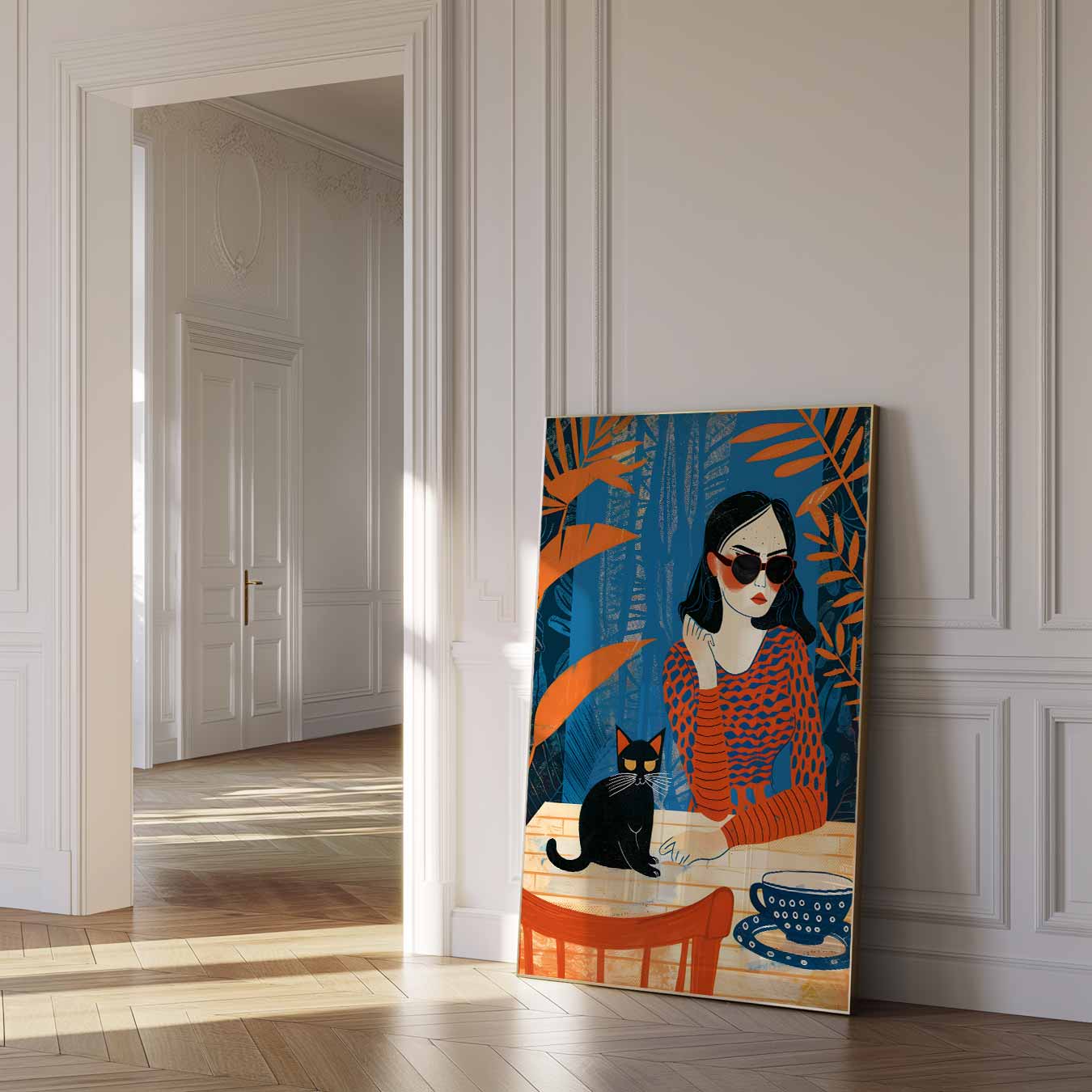 Stijlvolle Kat en Vrouw Poster-WallArtistic