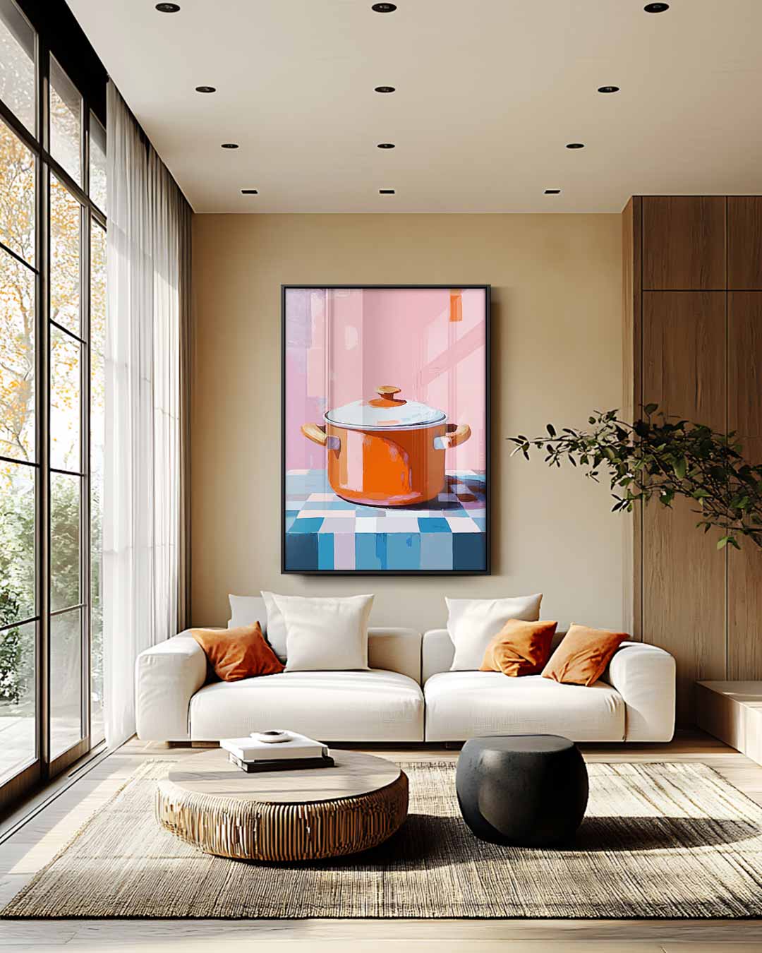 Warme Oranjetint Stoofpan Schilderij Kunstwerk-canvas-dibond-plexiglas-wanddecoratie-WallArtistic