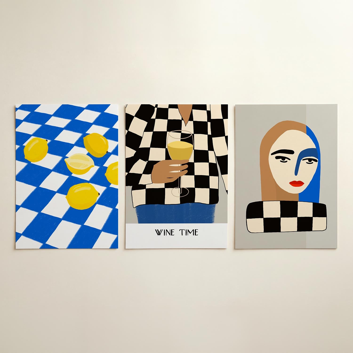 Citroenen op ruitpatroon Posterset