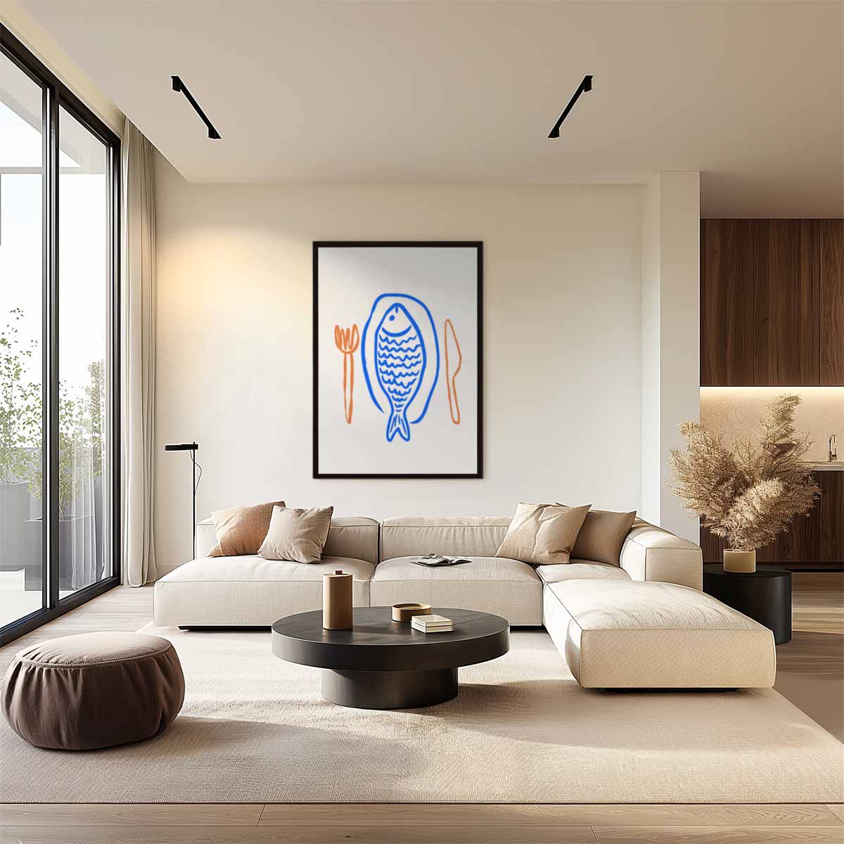 Vrolijke Vis op Tafel Kunstwerk-canvas-dibond-plexiglas-wanddecoratie-WallArtistic