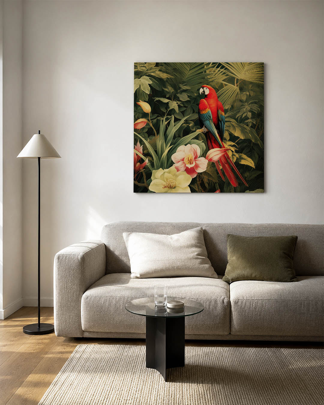 Exotische vogel en bloemen Kunstwerk